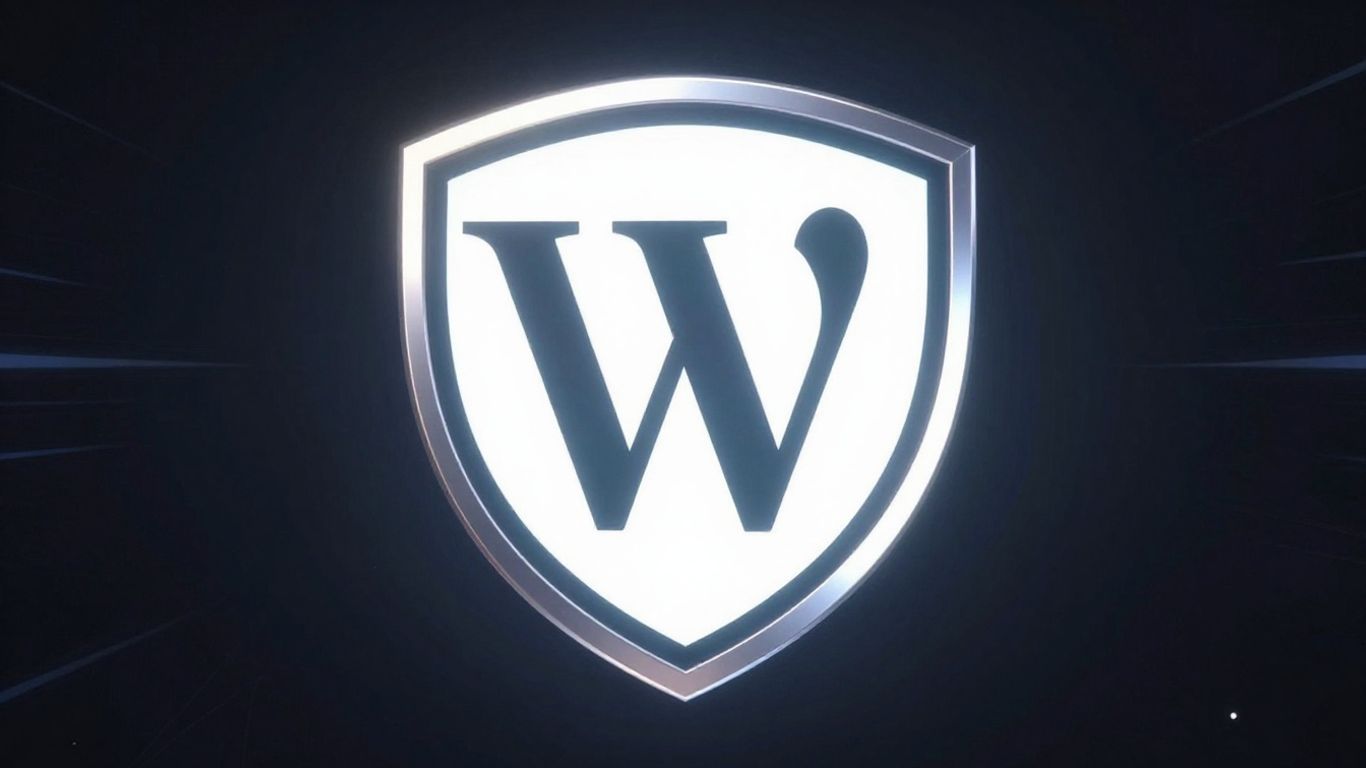 WordPress logo protected by a glowing security shield.
