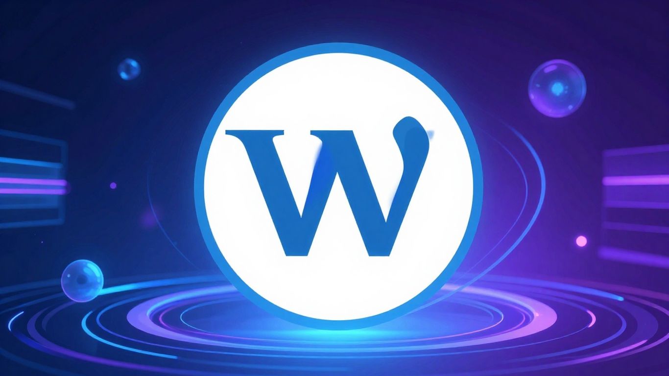 WordPress logo with abstract digital elements.